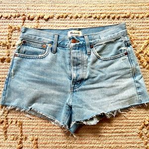 Madewell denim light wash raw hem shorts